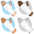 First aid illustration of hands with bandage bandage on the palm and wrist area, Ethnic Royalty Free Stock Photo