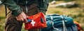 first aid kit on the background of the forest. Selective focus Royalty Free Stock Photo