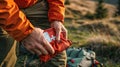 first aid kit on the background of the forest. Selective focus Royalty Free Stock Photo