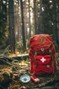 first aid kit on the background of the forest. Selective focus Royalty Free Stock Photo