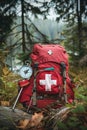 first aid kit on the background of the forest. Selective focus Royalty Free Stock Photo