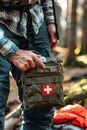 first aid kit on the background of the forest. Selective focus Royalty Free Stock Photo