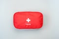 First aid kit bag on gray background Royalty Free Stock Photo