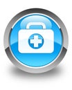 First aid kit bag icon glossy cyan blue round button Royalty Free Stock Photo