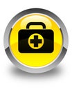 First aid kit bag icon glossy yellow round button Royalty Free Stock Photo