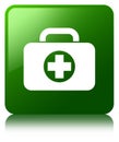 First aid kit bag icon green square button Royalty Free Stock Photo