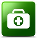 First aid kit bag icon green square button Royalty Free Stock Photo