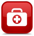 First aid kit bag icon special red square button Royalty Free Stock Photo