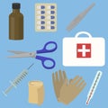 First aid kit box with medical equipment