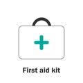 First aid kit in cartoon style, medical card for kid, preschool activity for children, vector illustration