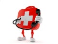 First aid kit character holding a telephone handset