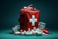 First Aid Kit Concept with Medical Bandages. Generative By Ai