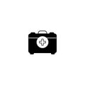 First aid kit with cross bold black silhouette icon isolated on white. Medical case, hospital bag for emergency and Royalty Free Stock Photo