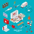 First Aid Kit Element Set Isometric View. Vector Royalty Free Stock Photo