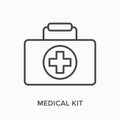 First aid kit flat line icon. Vector outline illustration of medical safety box, doctor briefcase. Emergency help bag Royalty Free Stock Photo