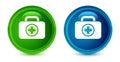 First aid kit icon artistic shiny glossy blue and green round button set Royalty Free Stock Photo