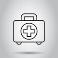 First aid kit icon in flat style. Health, help and medical diagnostics vector illustration on isolated background. Doctor bag