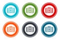 First aid kit icon flat vector illustration design round buttons collection 6 concept colorful frame simple circle set Royalty Free Stock Photo