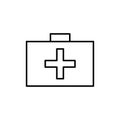 First aid kit icon. Outline suitcase sign. Medicine concept. App button. Flat style. Vector illustration. Stock image.