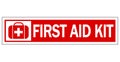 First aid kit, information sign with text. Horizontal strip shape, sticker.