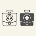 First aid kit line and solid icon. Doctor medical bag box outline style pictogram on white background. Medicine chest Royalty Free Stock Photo