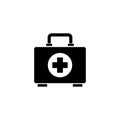 First Aid Kit, Medical Emergency Box. Flat Vector Icon illustration. Simple black symbol on white background. First Aid Kit, Royalty Free Stock Photo