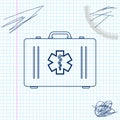 First aid kit and Medical symbol of the Emergency - Star of Life line sketch icon on white background. Medical box with Royalty Free Stock Photo