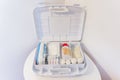 First aid kit with medications and pharmaceuticals Royalty Free Stock Photo