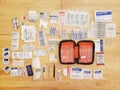 First aid kit parts and equipment Royalty Free Stock Photo