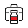 First aid kit and pill line icon. Healthcare linear concept. Medical help. Emergency doctor vector illustration