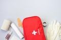 First aid kit red bag with medical equipment Royalty Free Stock Photo