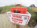 First aid kit for shark attacks on beach Royalty Free Stock Photo