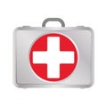 First AID kit in silver metall color with red cross. First aid medical sign flat icon for app and website vector eps10 Royalty Free Stock Photo