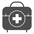 First aid kit solid icon. Medical bag vector illustration isolated on white. Doctor suitcase glyph style design Royalty Free Stock Photo