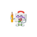 First aid kit student cartoon character studying with pencil