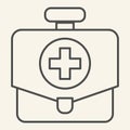 First aid kit thin line icon. Doctor medical bag box outline style pictogram on white background. Medicine chest for Royalty Free Stock Photo