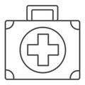 First aid kit thin line icon. Medical bag, ambulance case symbol, outline style pictogram on white background. Medicine Royalty Free Stock Photo