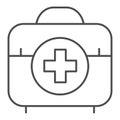 First aid kit thin line icon. Medical bag vector illustration isolated on white. Doctor suitcase outline style design Royalty Free Stock Photo
