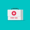 First aid kit vector illustration, flat cartoon medical or pharmacy emergency kit icon, physician healthcare Royalty Free Stock Photo