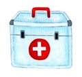 First aid kit. Watercolor illustration of a medical bag with medicines.