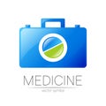 First Aid Logo Vector Medicine Symbol with Help Bag Case and Pill for Health Care Icon for Hospital
