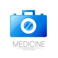 First Aid Logo Vector Medicine Symbol with Help Bag Case and Pill for Health Care Icon for Hospital