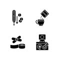 First aid medication black glyph icons set on white space