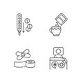 First aid medication linear icons set