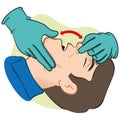 First Aid person opening the mouth clearing airway with gloves