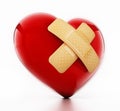 First aid plasters on heart. 3D illustration Royalty Free Stock Photo