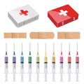 First aid, plasters and syringes Royalty Free Stock Photo