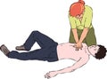 First aid - reanimation procedure. CPR cardiac massage for man