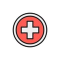 First aid sign, pharmacy, hospital flat color line icon.