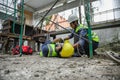 First aid support accident at work of builder worker in construction site. Accident falls from the scaffolding on floor, Foreman Royalty Free Stock Photo